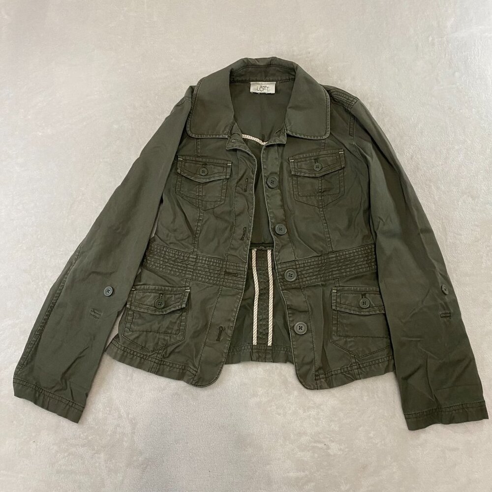 Ann Taylor LOFT Olive Green Button-Up Military Style Jacket Size Small - Medium